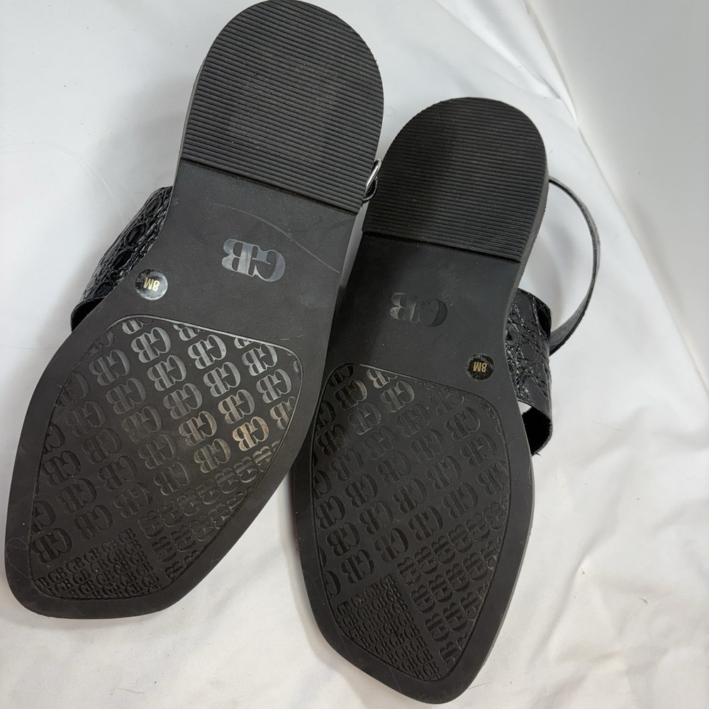 Gianni Bini Back-Stage Black Croc Embossed Leather Toe Ring Flat Sandals Size 8 - Picture 5 of 7
